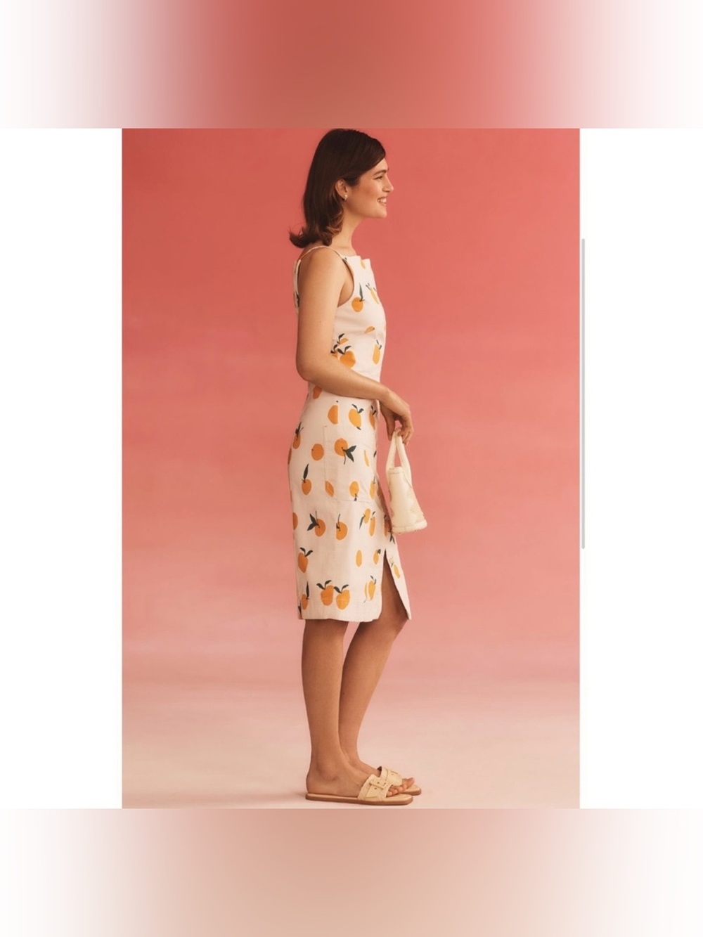 Maeve x Dylan Mierzwinski Colette Dress, Size Small, Tan with Orange Print - Picture 3 of 13
